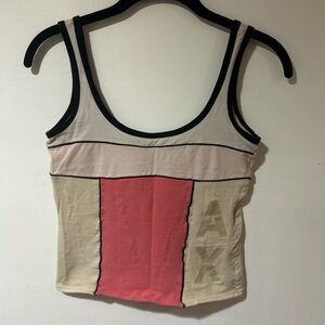 Armani Exchange Black and Cream Fitted Tank Top